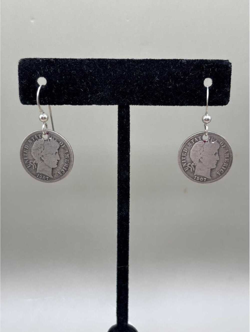 Antique Barber Dime 90% Silver Dangle Earrings